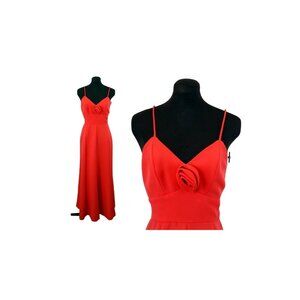 1970s orange maxi dress with low back and fabric rose by Howard Wolf Size S/M